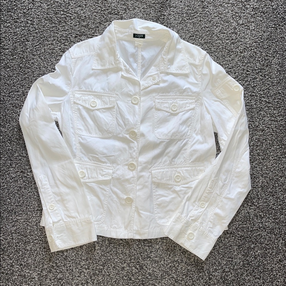 J. Crew Outlet Women's White Cargo Jacket Poplin Cotton Size Large